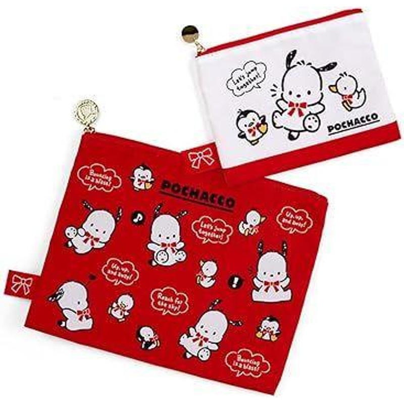 Sanrio Flat Pouch Set Pochacco (2 Pouches) (35th Anniversary Red Ribbon)