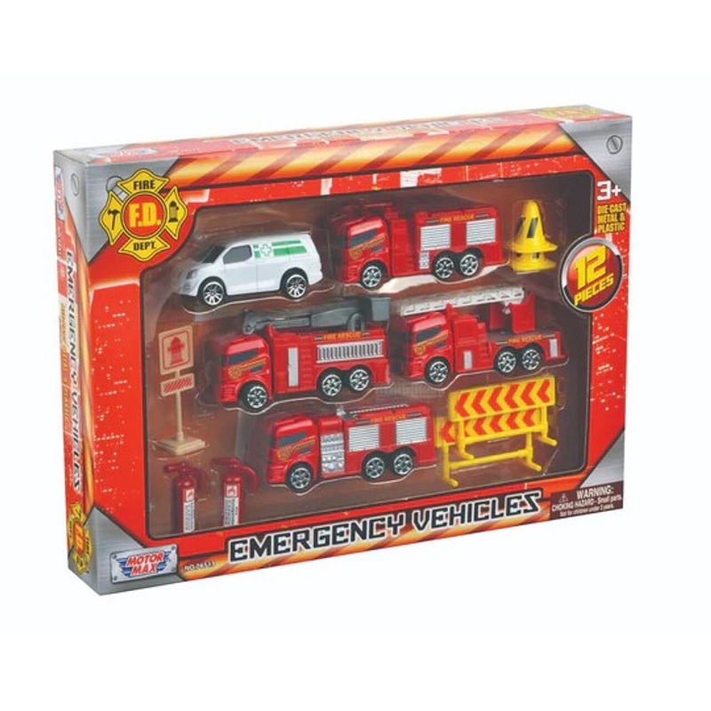 Fire Emergency Vehicles Playset (12pcs) (Die Cast/Plastic)