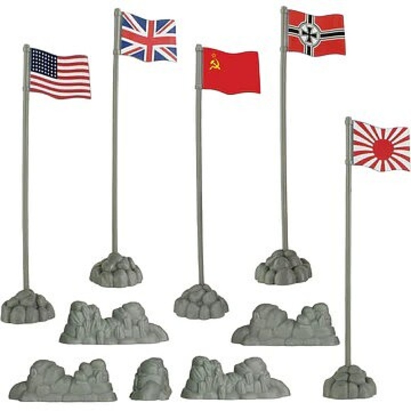 54mm WWII Allies & Axis Flags (5) w/Rock-Type Bases (Bagged) (BMC Toys)
