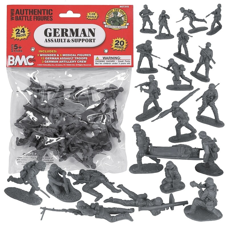 54mm WWII German Assault and Support Playset (24pcs) (Bagged) (BMC Toys)