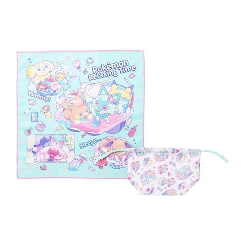 Pokemon Center Original Lunch Drawstring Bag with Lunch Cloth – Pokemon Relaxing Time