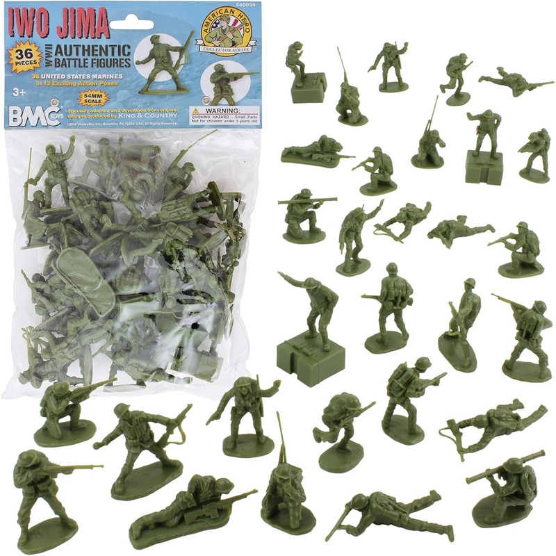 54mm Iwo Jima US Marines Figure Playset (Olive) (36pcs) (Bagged) (BMC Toys)