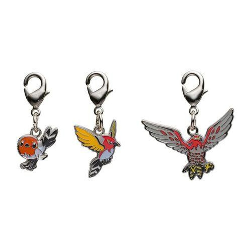 Pokemon Center Original Nationwide Pokedex Metal Charm Set – Fletchling Fletchinder Talonflame (661, 662, 663)