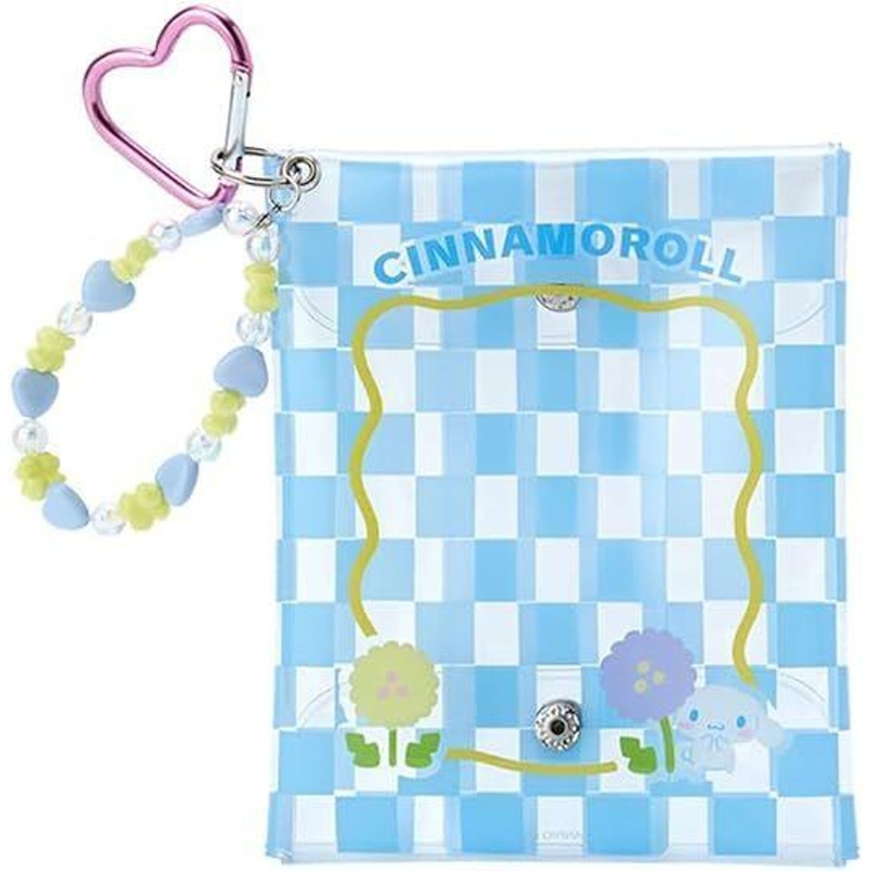 Sanrio Clear Flat Pouch with Charm – Cinnamoroll (Pastel Checkers)