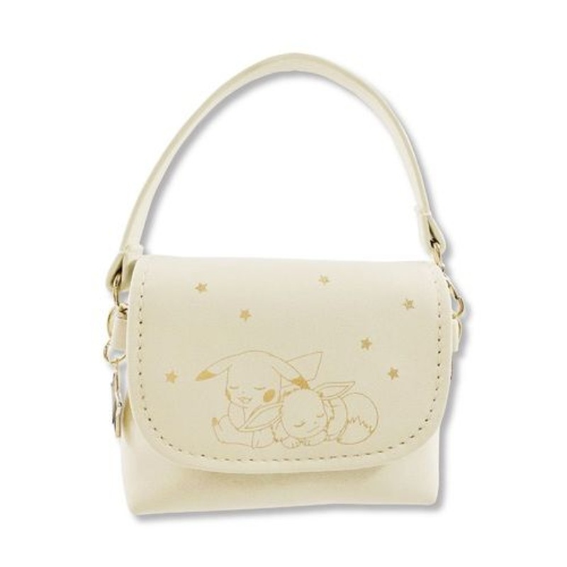 Pokemon Center Original Bag Shaped Mini Pouch Ivory Sleeping Pikachu Eevee