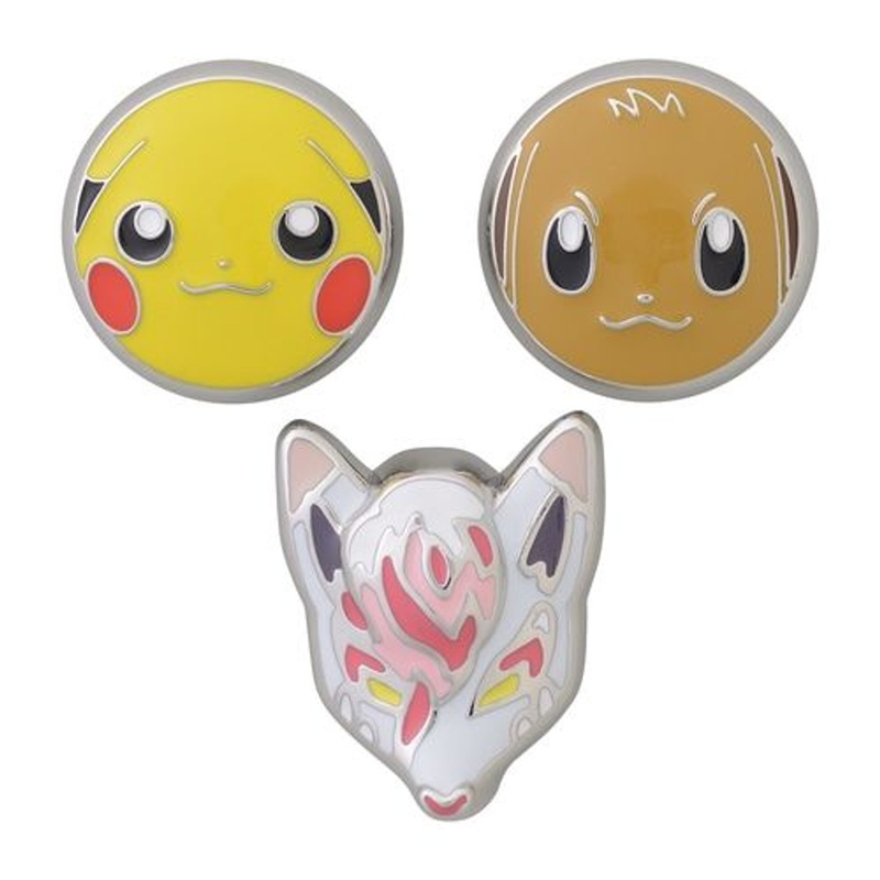 Pokemon Center Original Mask Metal Badge Set of 3 Pikachu, Eevee &Zoroark