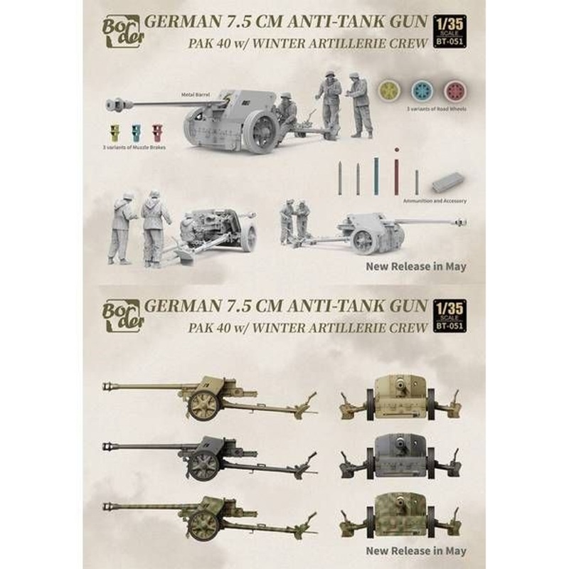 Border Model 1/35 7.5cm Pak40 Anti-Tank Self-Propelled Gun With Winter Artillery Crew Plastic Model