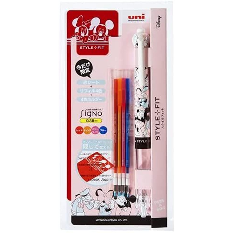 Mitsubishi Pencil uni Disney Style Fit 4 Color Ballpoint Pen Holder with 4 Color Refills 0.38mm AF Friends