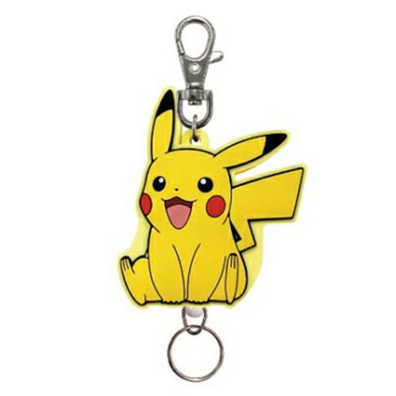 SK Japan Pokemon Rubber Reel Key Holder Pikachu (Smiling Sitting)