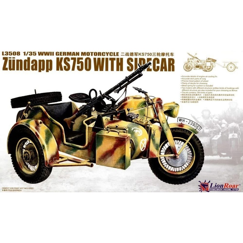 Great Wall Hobby 1/35 WWII German Motorcycle KS750 w/Sidecar Plastic Model