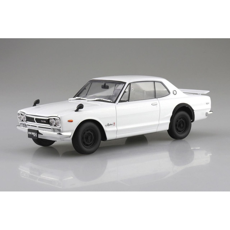 Aoshima RakuPla Snap Car 1/24 KPGC10 Skyline HT 2000GT-R 1970 White Plastic Model