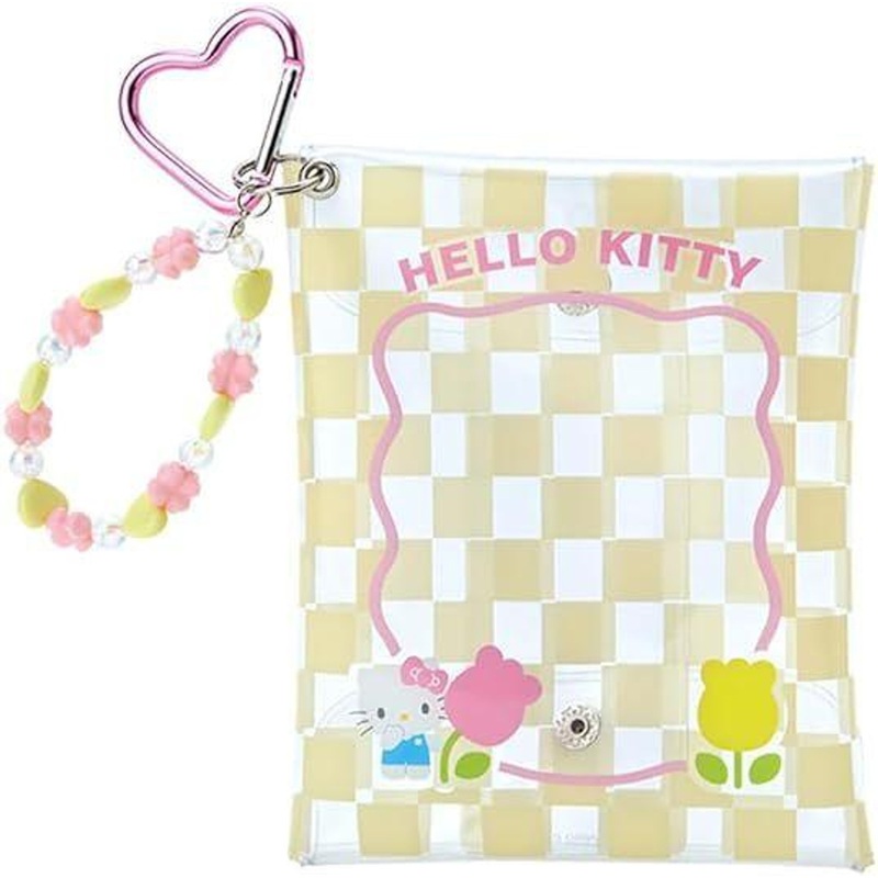 Sanrio Clear Flat Pouch with Charm – Hello Kitty (Pastel Checkers)