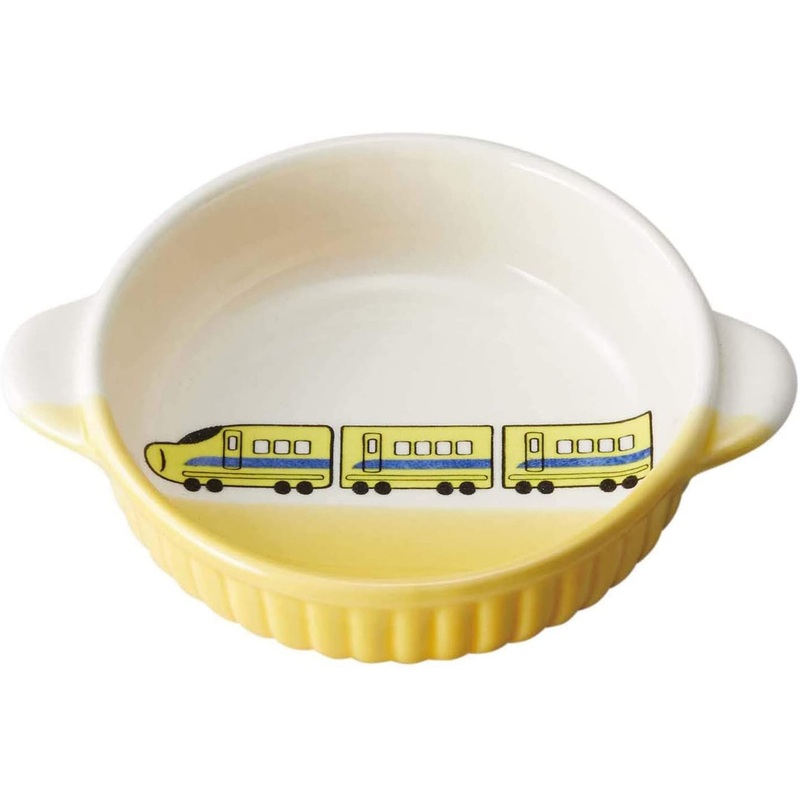 Banko Ware (Banko-yaki) Round Dish for Kids Bullet Train Yellow