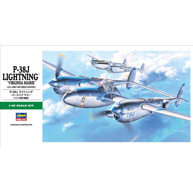 Hasegawa 1/48 P-38J Lightning ‘Virginia Marie’ (U.S. Army Air Force Fighter) Plastic Model