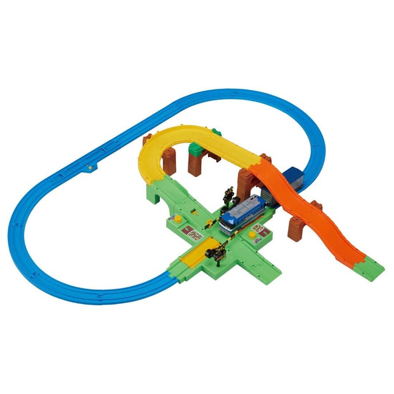 Takara Tomy Pla-Rail Let’s Play With Tomica Railway Crossing & Freight Train Set