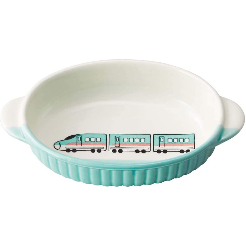 Banko Ware (Banko-yaki) Oval Dish for Kids Bullet Train Emerald