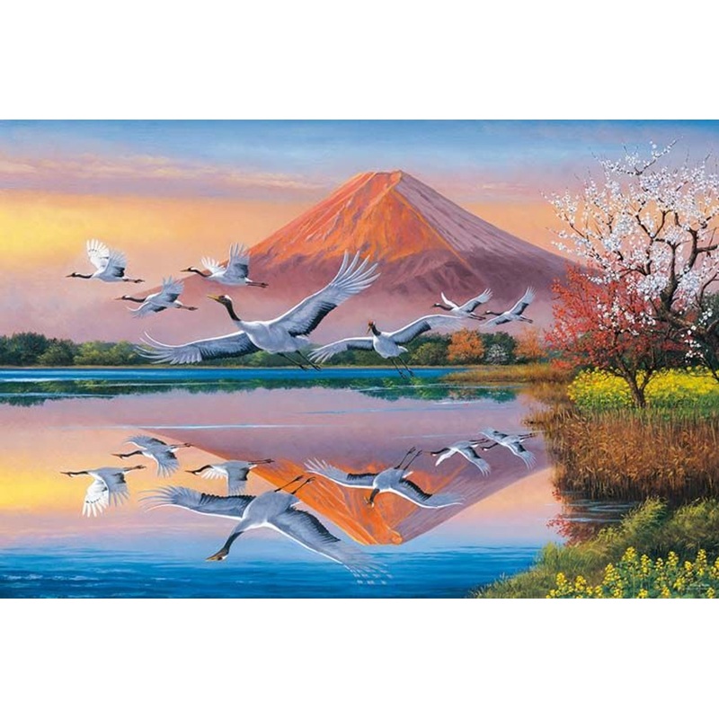 Yanoman 10-1451 Jigsaw Puzzle The Reflection of Flying Cranes & Mount Fuji in Lake (1000 Pieces)