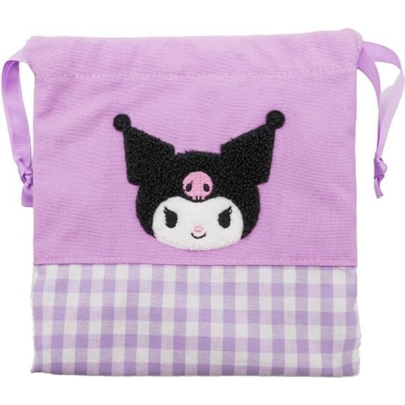 Nakajima Sanrio Characters Gingham Drawstring Pouch Kuromi