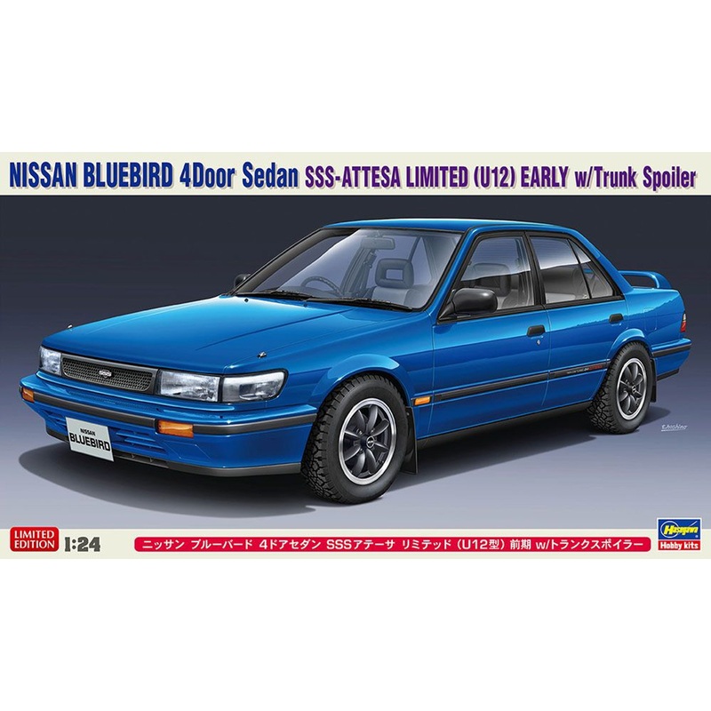 Hasegawa 1/24 Nissan Bluebird 4Door Sedan SSS Attesa Limited U12 Early Model w/Trunk Spoiler Plastic Model