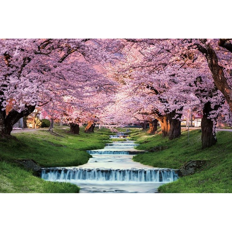 Yanoman 10-1410 Jigsaw Puzzle Kannonji River Cherry Blossoms in Fukushima Japan (1000 Pieces)
