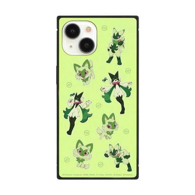 Pokemon Center Iphone 15/14/13 Compatible Square Glass Case Blue Sprigatito Floragato Meowscarada