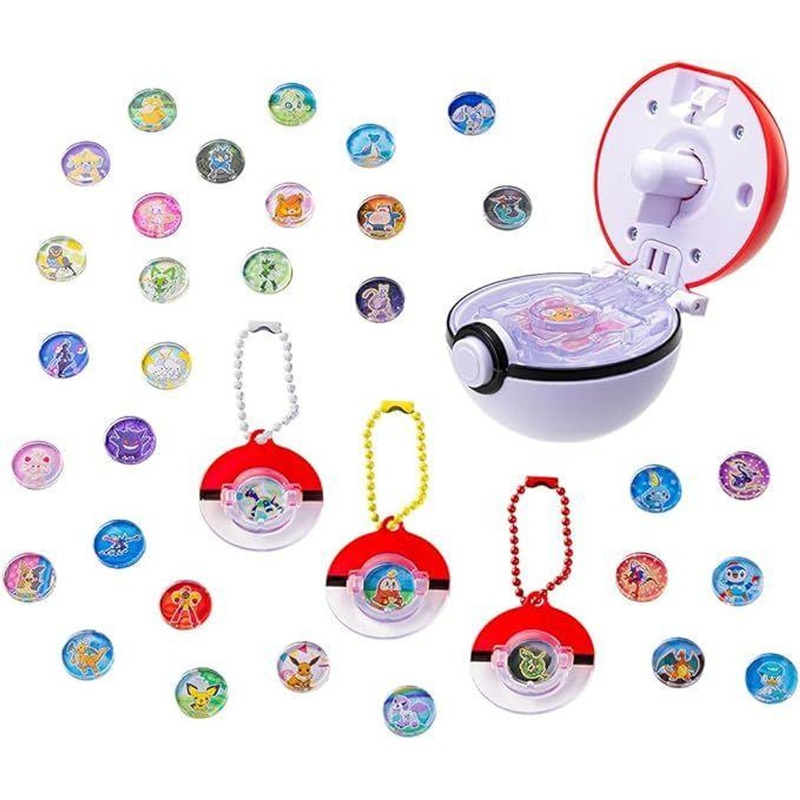 Takara Tomy Pokemon Chip Sticker Maker Gacha Keychain and 40 Stickers