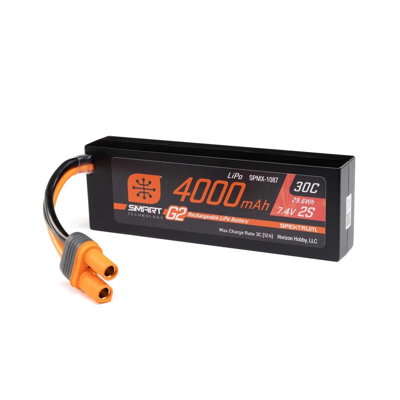 Spektrum SPMX-1087 IC5 7.4V 4000mAh 2S 30C Smart G2 Hardcase LiPo Battery