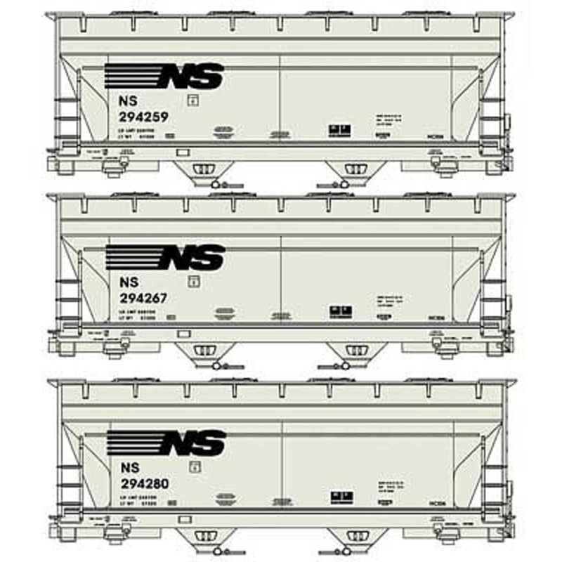 HO 2-Bay ACF Covered Hopper NS 3pk