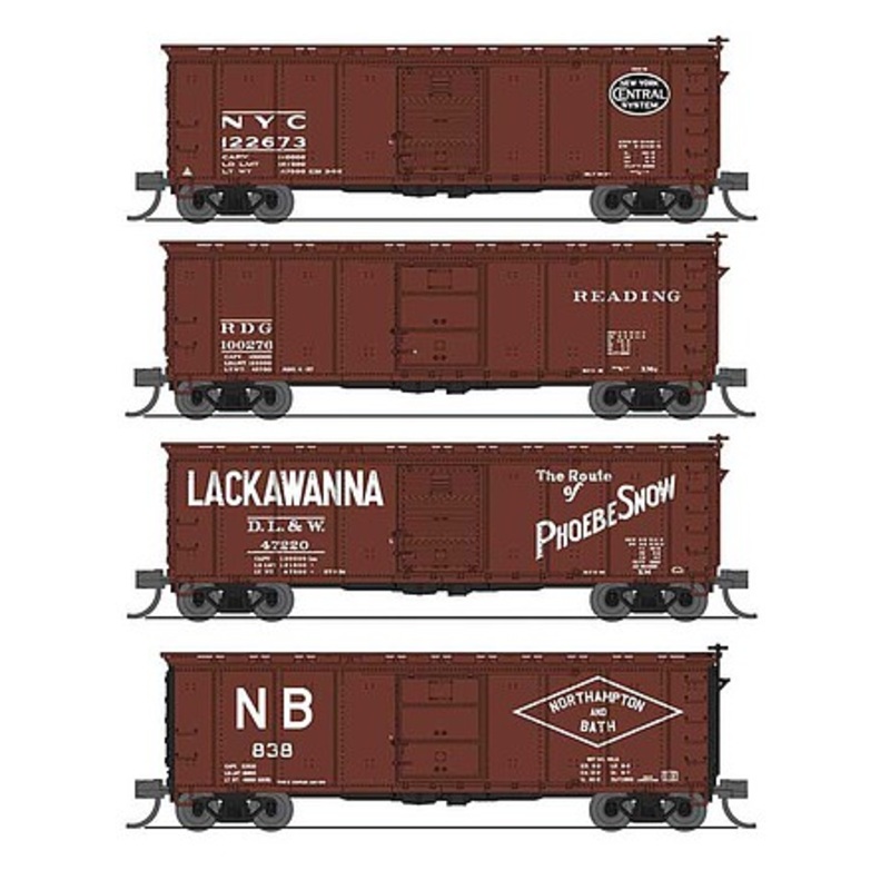 40′ Steel Boxcar 4 pack D Variety Set NYC, RDG, DLW, NB